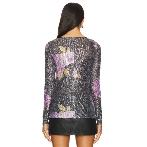 NWT Free People Intimately Gold Rush Black Combo Printed Sequin Long Sleeve - Picture 2 of 6